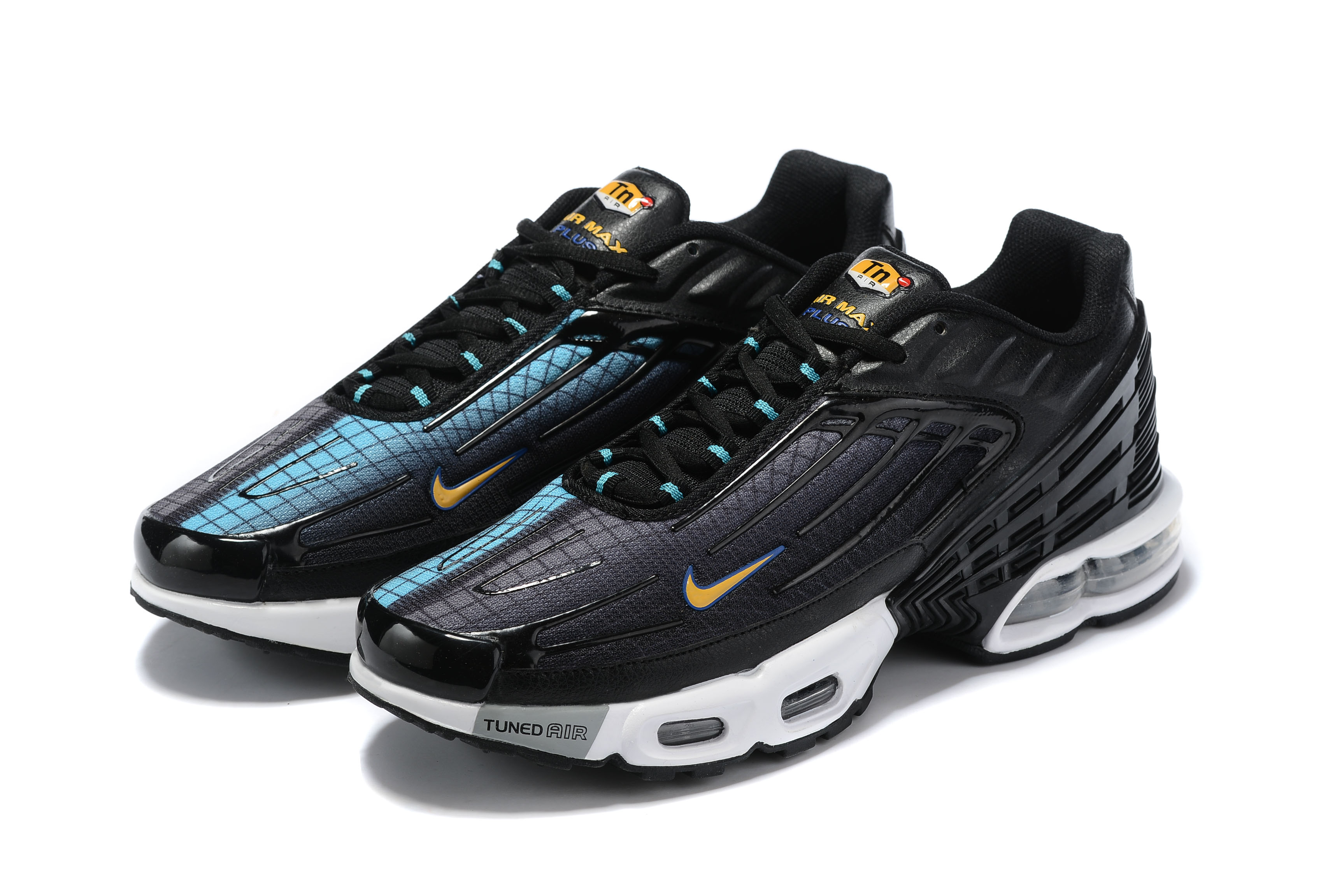 Nike Air Max TN Plus Black Blue Yellow Shoes - Click Image to Close